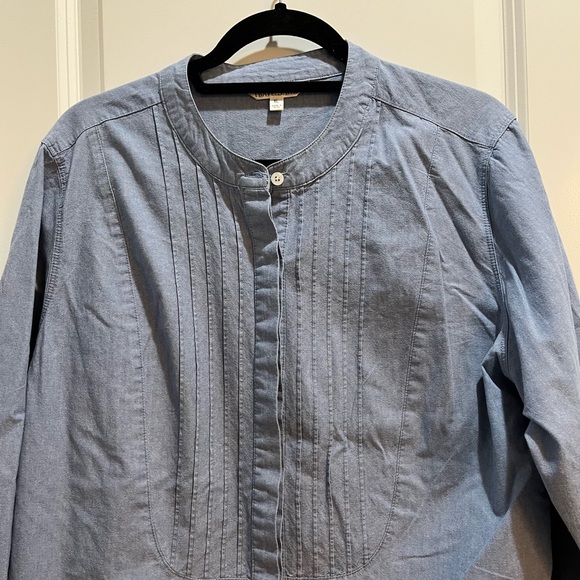 Travel Smith Blue Chambray Long Sleeve Button Up Collar roll up sleeves top XL - Picture 3 of 6